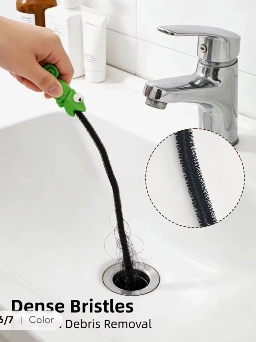 Joie Green Chameleon Drain Cleaner with Black Brush Cable